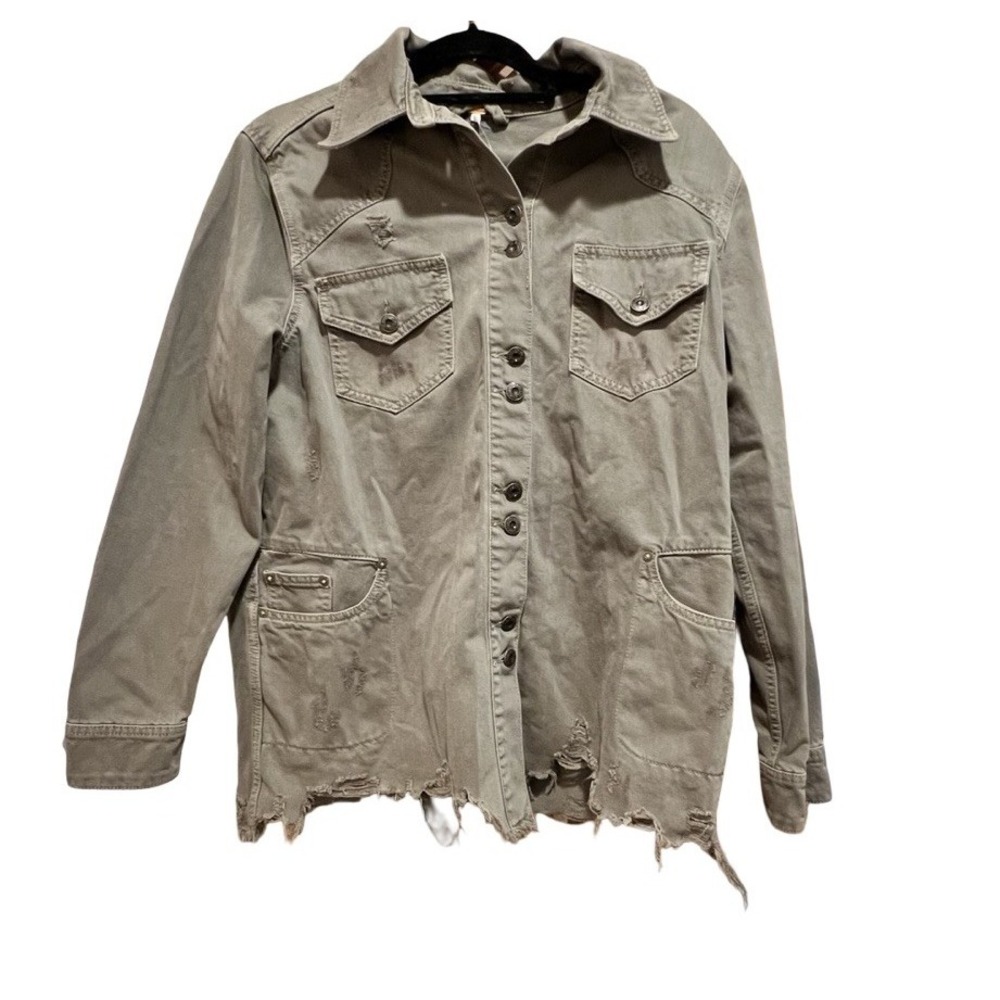 Free People Jacket Womens S Moonchild Denim Shirt Button Down Olive Green